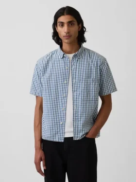 Camisas de mezclilla a cuadros con corte holgado y dobladillo recto