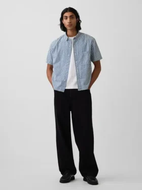 Camisas de mezclilla a cuadros con corte holgado y dobladillo recto