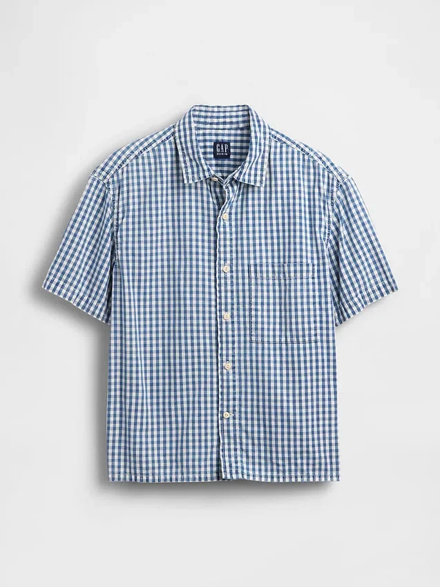 Camisas de mezclilla a cuadros con corte holgado y dobladillo recto