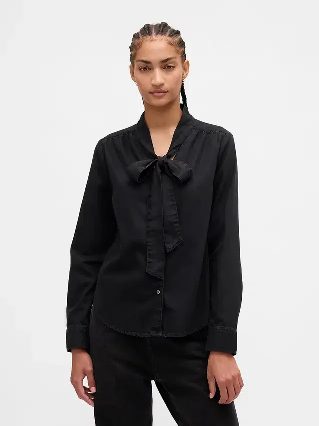 Camisas de mezclilla con lazo en el cuello