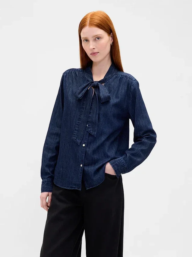 Camisas de mezclilla con lazo en el cuello