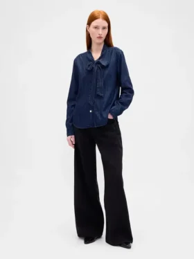 Camisas de mezclilla con lazo en el cuello