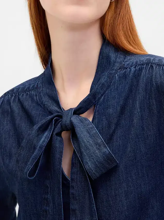 Camisas de mezclilla con lazo en el cuello