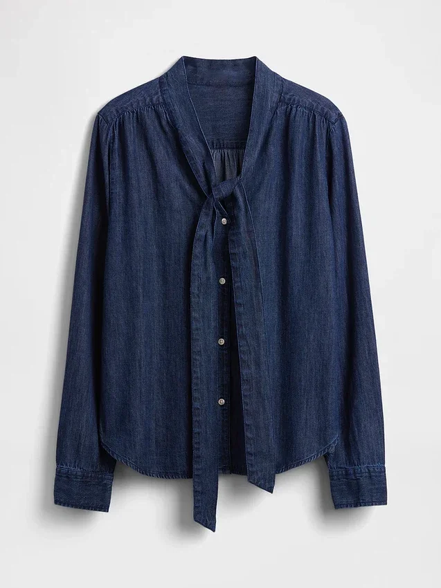 Camisas de mezclilla con lazo en el cuello
