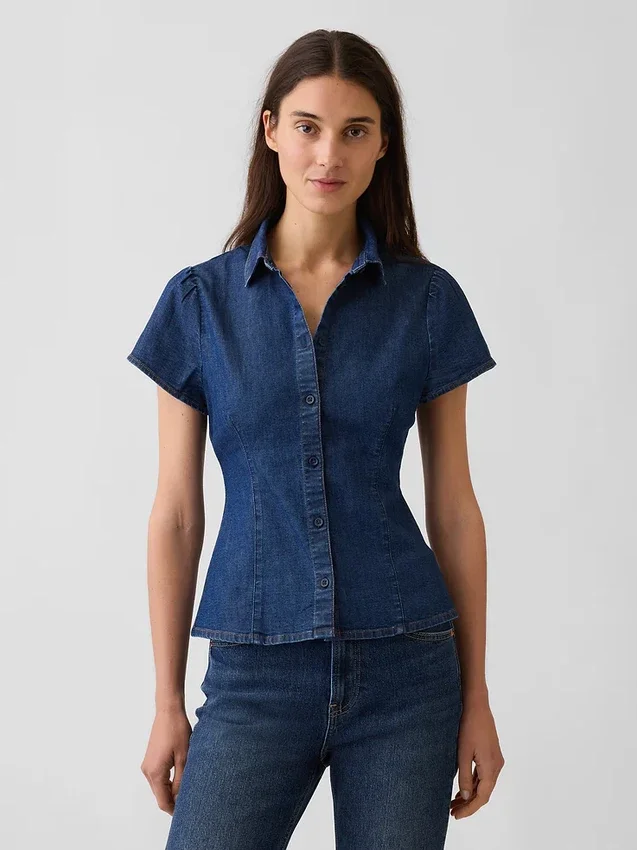 Camisas de mezclilla con mangas casquillo