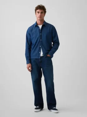 Camisas de mezclilla de corte holgado y dobladillo recto