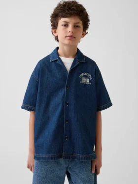 Camisas de mezclilla para niños con estilo relajado y logotipo de New York