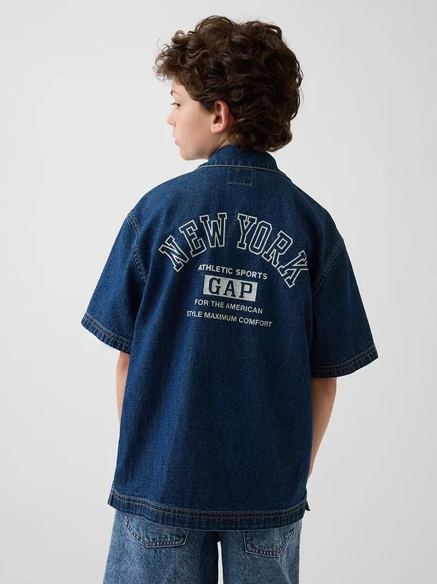 Camisas de mezclilla para niños con estilo relajado y logotipo de New York