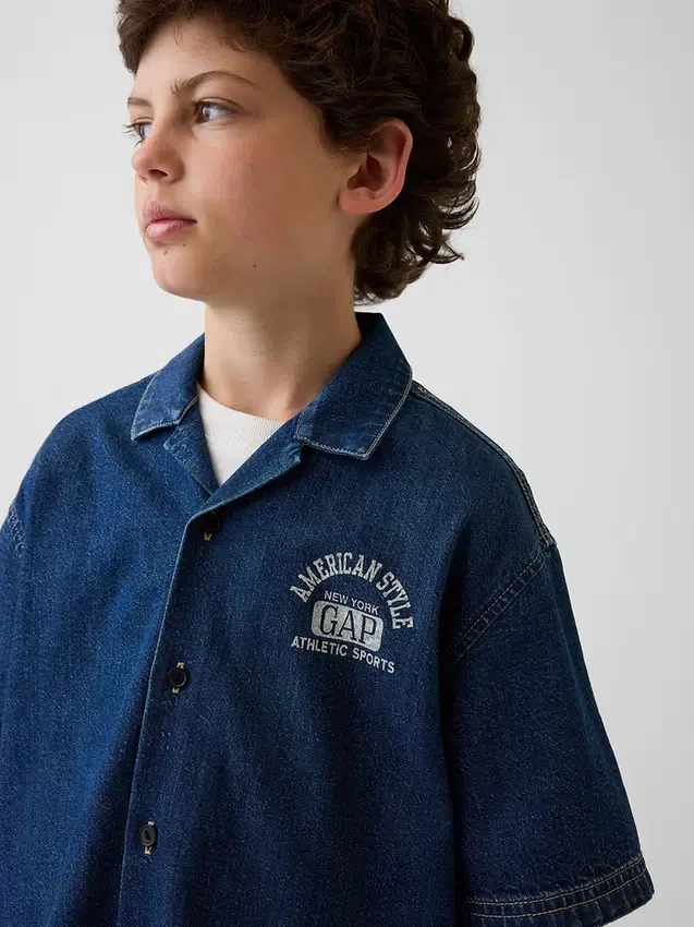 Camisas de mezclilla para niños con estilo relajado y logotipo de New York