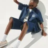 Camisas de mezclilla para niños con estilo relajado y logotipo de New York
