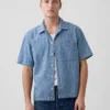 Camisas de resort de denim con tejido dobby