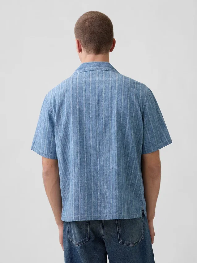 Camisas de resort de denim con tejido dobby