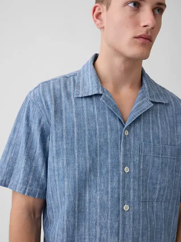 Camisas de resort de denim con tejido dobby