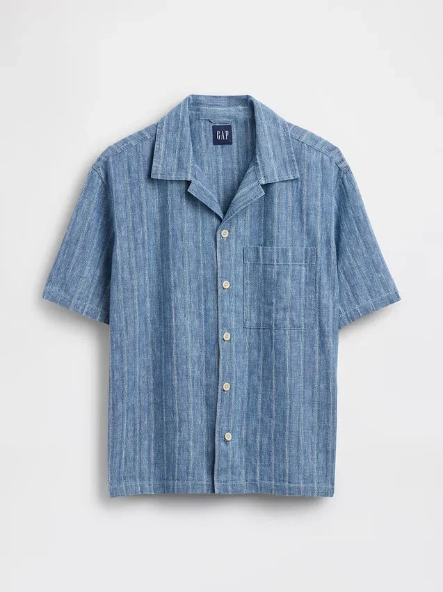 Camisas de resort de denim con tejido dobby
