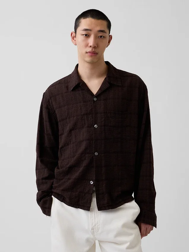 Camisas de seersucker de corte holgado con dobladillo recto