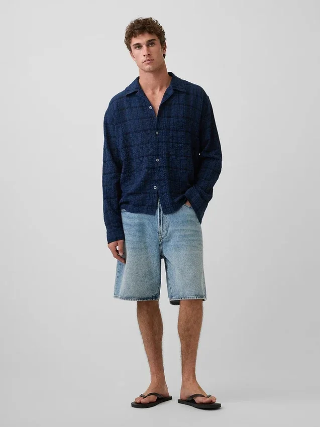 Camisas de seersucker de corte holgado con dobladillo recto