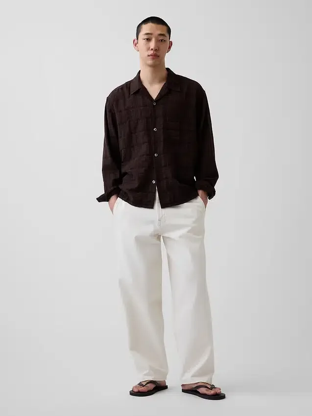 Camisas de seersucker de corte holgado con dobladillo recto