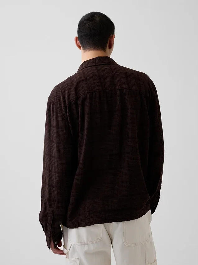 Camisas de seersucker de corte holgado con dobladillo recto