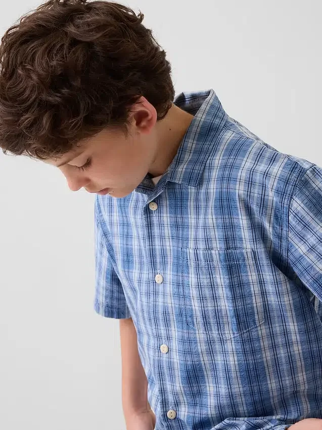 Camisas de vacaciones holgadas a cuadros con textura para niños