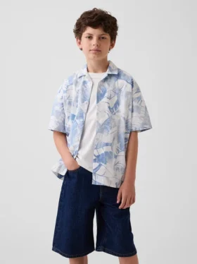 Camisas de vacaciones infantiles florales con textura y corte holgado