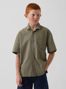 Camisas de vacaciones para niños, de algodón seersucker texturado y corte holgado