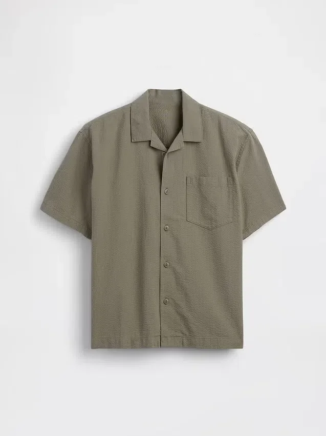 Camisas de vacaciones para niños, de algodón seersucker texturado y corte holgado