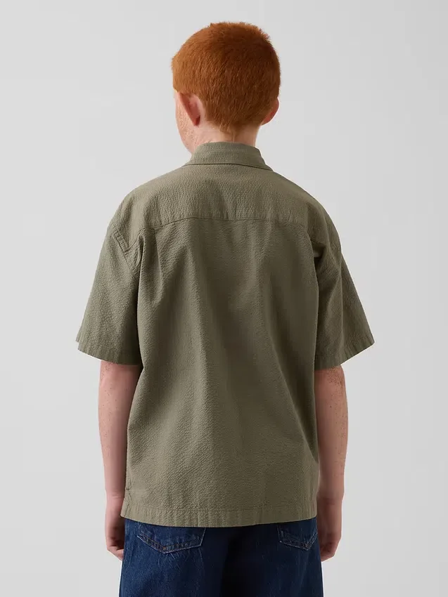 Camisas de vacaciones para niños, de algodón seersucker texturado y corte holgado