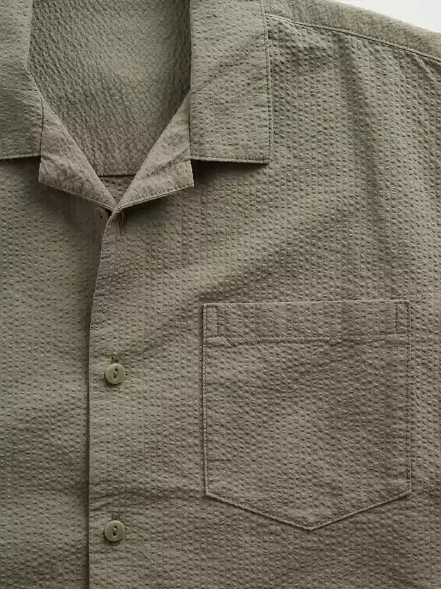 Camisas de vacaciones para niños, de algodón seersucker texturado y corte holgado