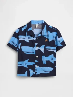 Camisas estampadas de popelín de algodón orgánico para bebés y niños pequeños