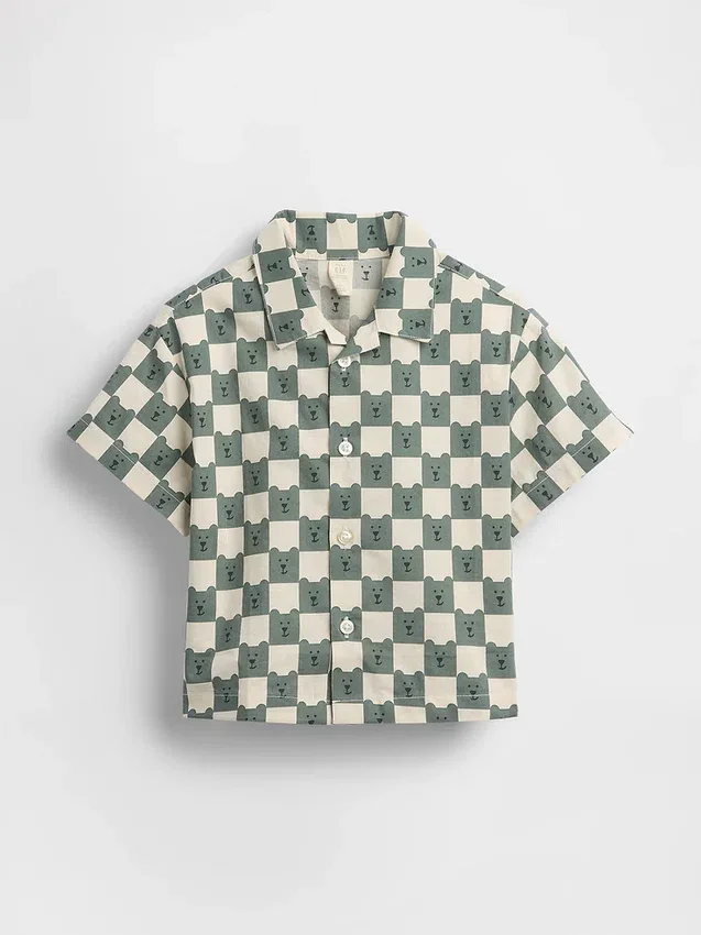 Camisas estampadas de popelín de algodón orgánico para bebés y niños pequeños