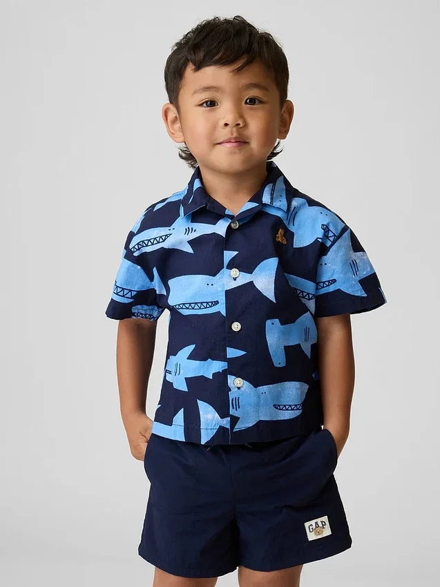 Camisas estampadas de popelín de algodón orgánico para bebés y niños pequeños