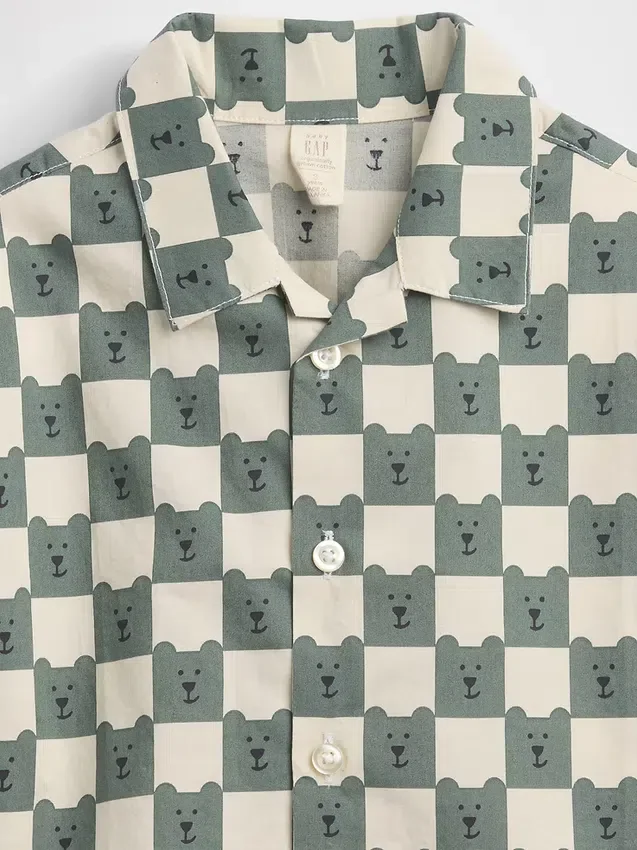 Camisas estampadas de popelín de algodón orgánico para bebés y niños pequeños