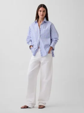 Camisas grandes a rayas de popelín de algodón orgánico