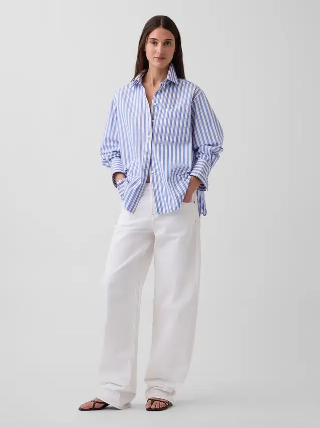Camisas grandes a rayas de popelín de algodón orgánico