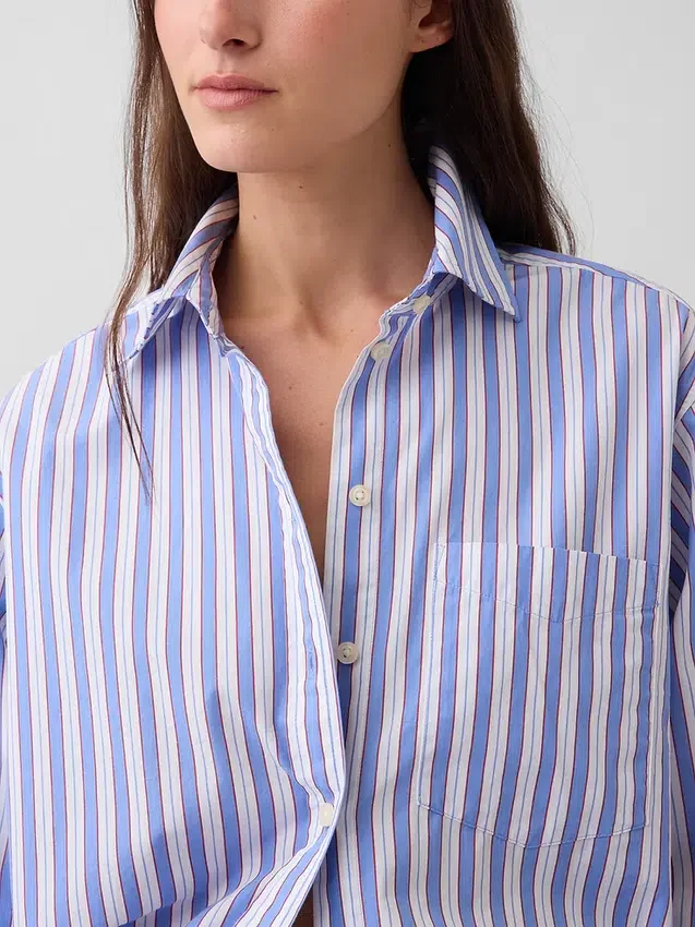 Camisas grandes a rayas de popelín de algodón orgánico