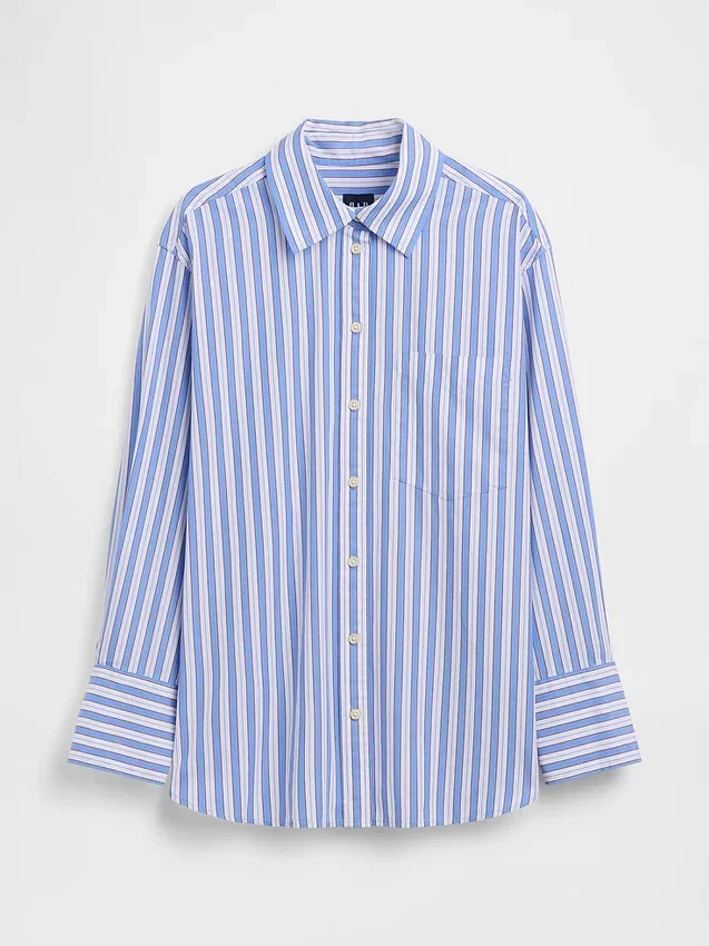 Camisas grandes a rayas de popelín de algodón orgánico