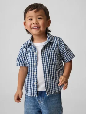 Camisas grandes de mezclilla a cuadros vichy para bebés y niños pequeños