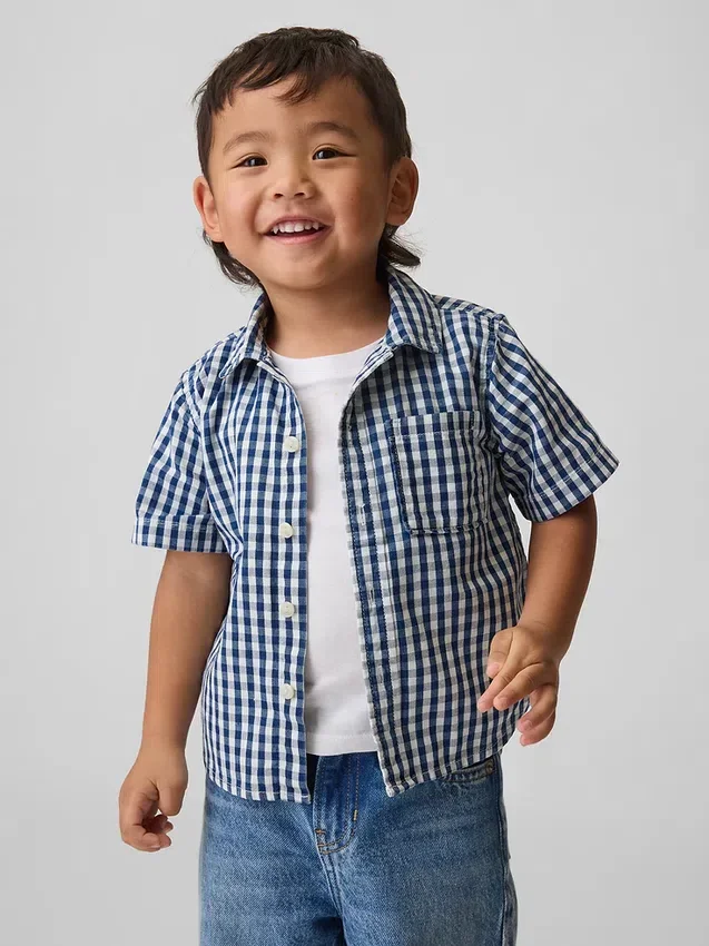 Camisas grandes de mezclilla a cuadros vichy para bebés y niños pequeños