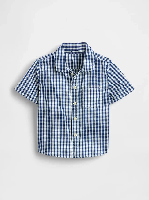 Camisas grandes de mezclilla a cuadros vichy para bebés y niños pequeños