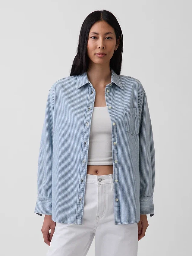 Camisas grandes de mezclilla a rayas