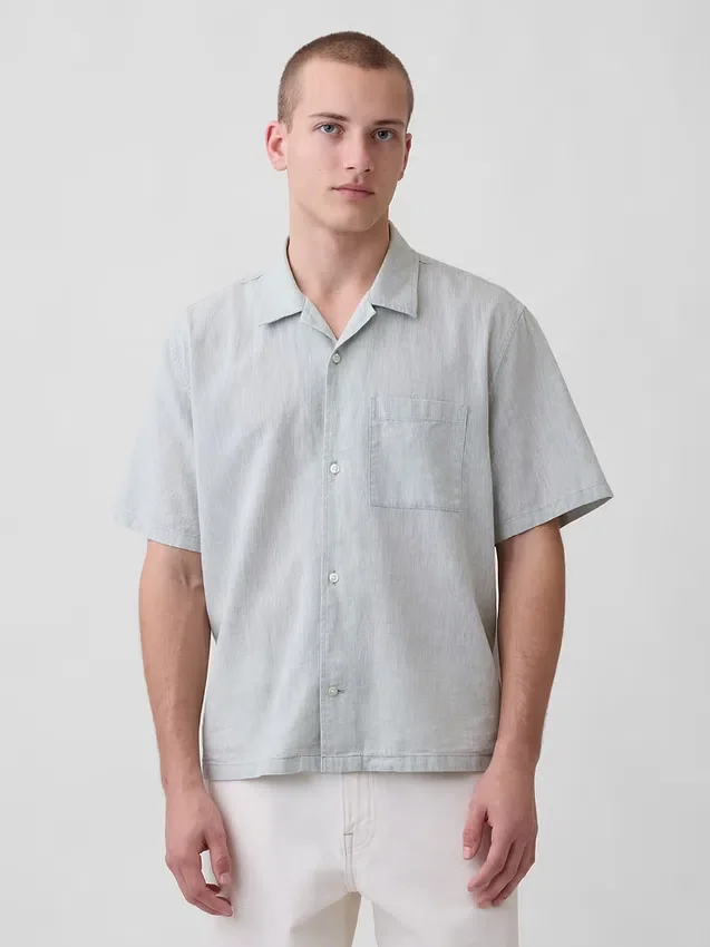 Camisas holgadas de lino y algodón con dobladillo recto