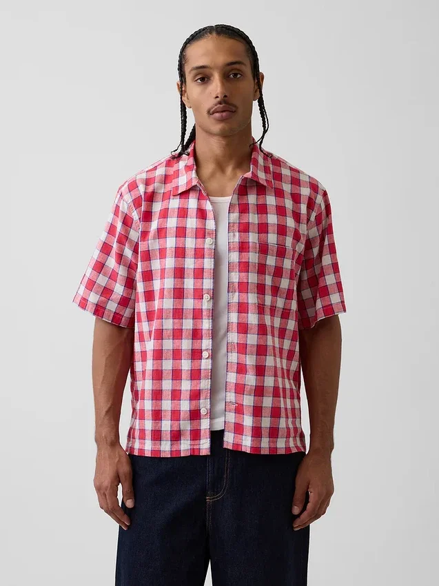 Camisas holgadas de lino y algodón con dobladillo recto
