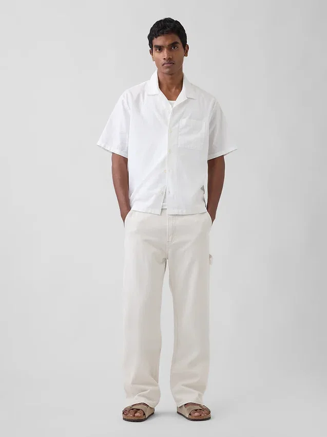 Camisas holgadas de lino y algodón con dobladillo recto