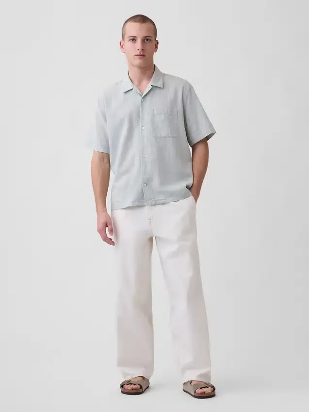 Camisas holgadas de lino y algodón con dobladillo recto