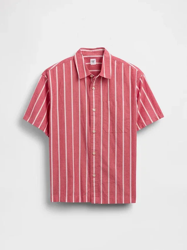 Camisas infantiles de popelín de algodón orgánico con rayas y corte holgado