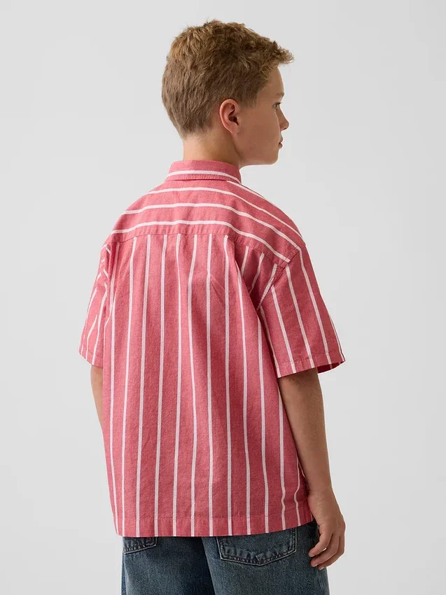 Camisas infantiles de popelín de algodón orgánico con rayas y corte holgado
