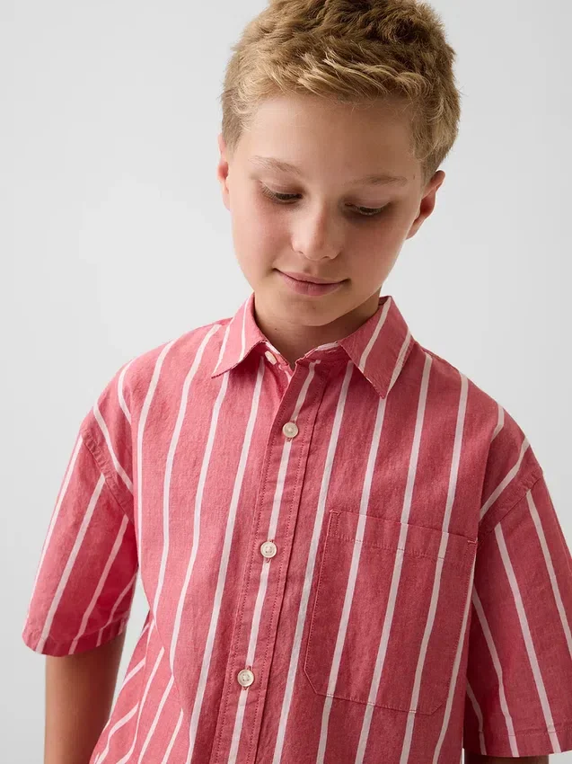 Camisas infantiles de popelín de algodón orgánico con rayas y corte holgado