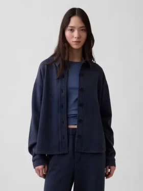 Camisas oversize de felpa francesa gruesa con botones en el frente