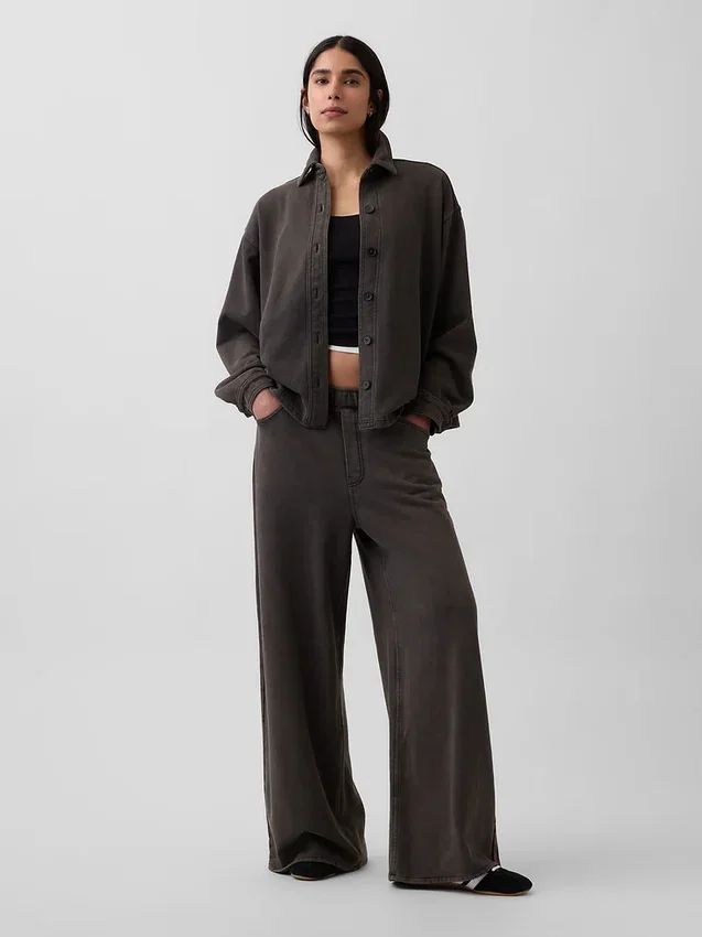 Camisas oversize de felpa francesa gruesa con botones en el frente