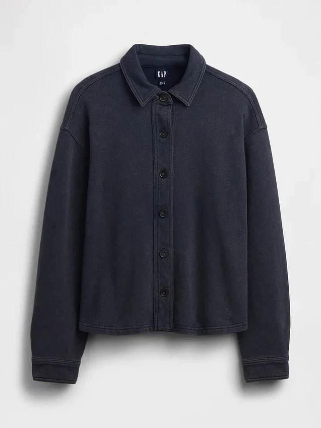 Camisas oversize de felpa francesa gruesa con botones en el frente